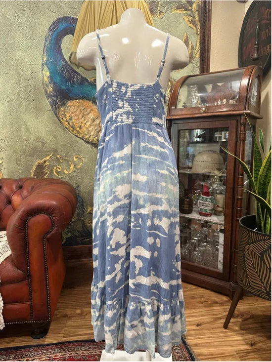 Knox Rose Blue White Cloud Tie Dye Maxi Dress Boho Coastal Resort Ruffle M - Picture 5 of 11